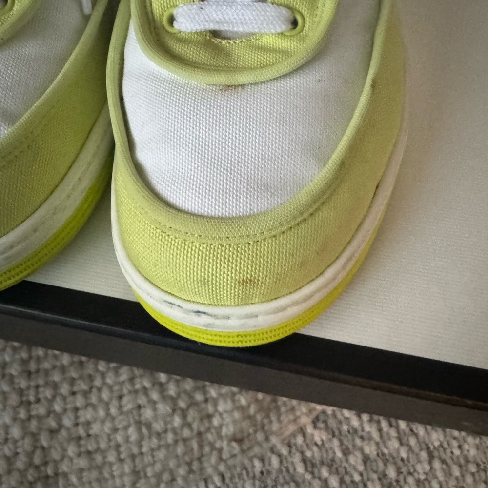 Chanel Fabric Womens Logo Sneakers 37.5 Yellow White - Picture 3 of 12